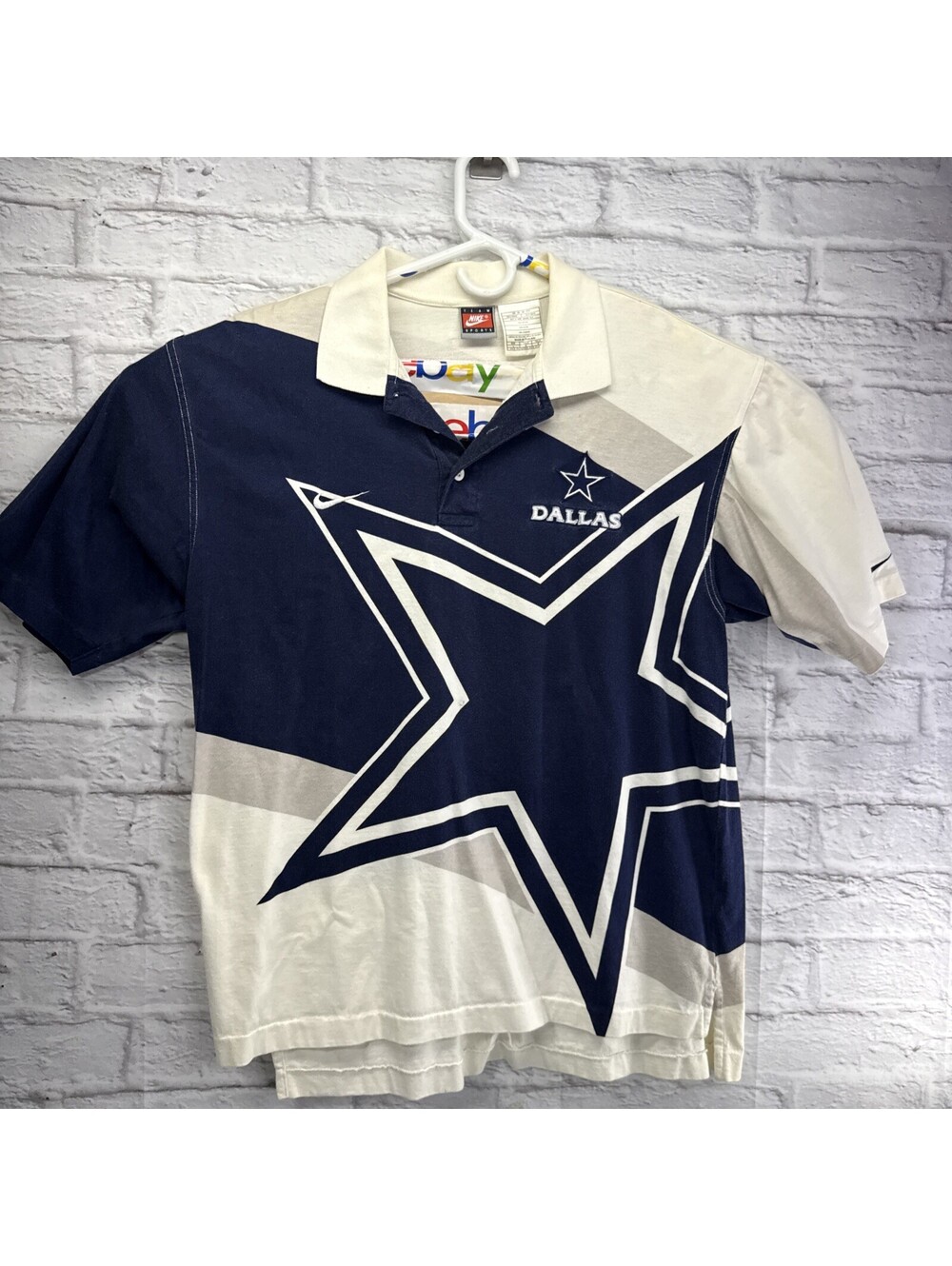 VINTAGE NIKE TEAM SPORTS DALLAS COWBOYS POLO GOLF SHIRT Large ALL OVER PRINT